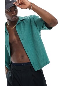 Abercrombie & Fitch - Camicia taglio corto verde-azzurro con maniche corte e rever-Blu