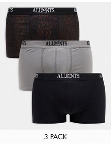 AllSaints - Confezione da 3 boxer aderenti in cotone neri, grigi e leopardati-Multicolore
