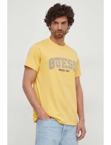 Guess t-shirt in cotone uomo colore giallo con applicazione