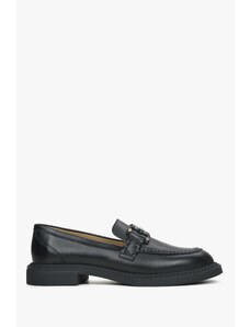 Women's Black Loafers made of Genuine Leather with a Buckle Estro ER00114528