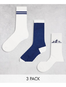 Threadbare - Ski - Confezione da 3 paia di calzini écru con stampa-Blu navy