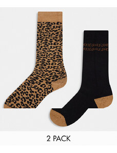 Threadbare - Ski - Confezione da 2 paia di calzini con stampa leopardata-Nero