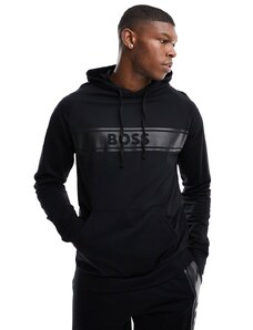 BOSS Bodywear - Authentic - Felpa nera con logo stampato e cappuccio-Nero