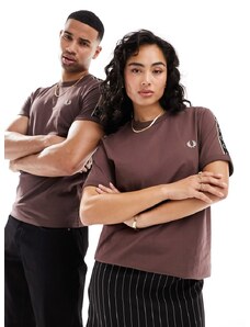 Fred Perry - T-shirt unisex marrone con fettuccia a contrasto