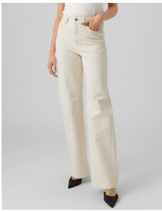 Vero Moda - Jeans a vita alta e fondo ampio écru-Bianco