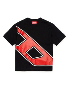 DIESEL KIDS T-shirt nera logo stampa obliqua