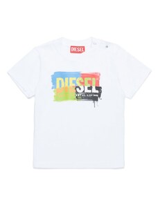 DIESEL KIDS T-shirt bianca neonato logo multicolor dipinto