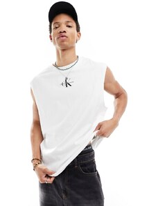 Calvin Klein Jeans - T-shirt senza maniche bianca con monogramma del logo-Bianco