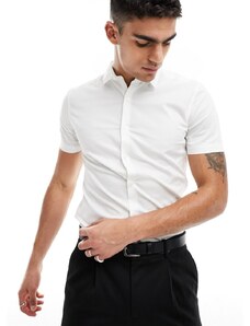 New look - Camicia attillata a maniche corte in popeline bianca-Bianco