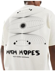 Selected Homme - T-shirt oversize bianca con stampa "High Hopes" sul retro-Bianco