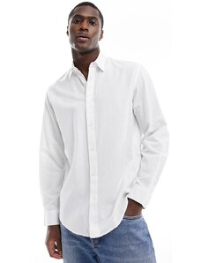 Selected Homme - Camicia a maniche lunghe in misto lino bianca-Bianco
