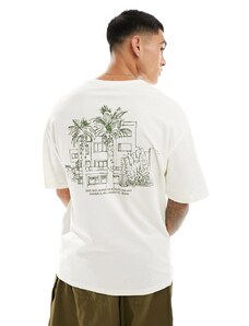 Jack & Jones - T-shirt oversize bianca con stampa di palme sulla schiena-Bianco