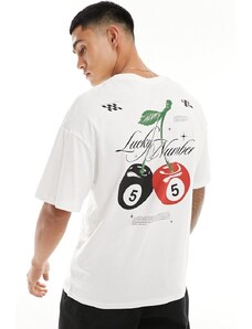 Jack & Jones - T-shirt oversize bianca con stampa sul retro di numero fortunato-Bianco