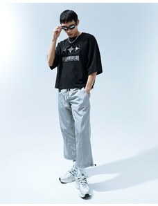 ASOS DESIGN - Pantaloni in nylon color argento con coulisse