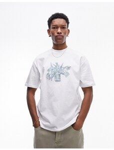 Topman - T-shirt oversize premium bianca con ricamo di fiori in barattolo-Bianco