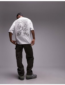 Topman - T-shirt super oversize bianca con toppa in tela stampata sul davanti e sul retro-Bianco
