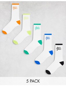 Jack & Jones - Confezione da 5 paia di calzini multicolore con logo a contrasto-Bianco