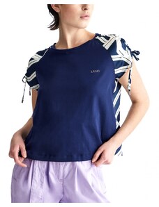 Liu Jo t-shirt donna a maniche corte blu con trama a contrasto