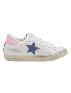 2 Star sneakers donna fondo a cassetta con stelle blu e bianco