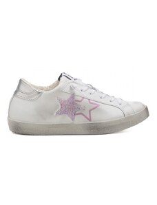 2 Star sneakers donna fondo a cassetta con stelle glitter bianco rosa
