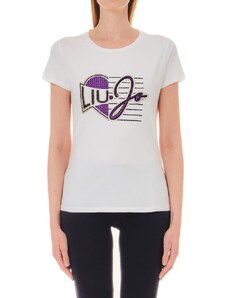 Liu Jo t-shirt ecosostenibile con logo lettering e cuore light ivory