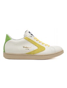 Valsport sneakers da uomo tournament mix in nappa bianca e inserti giallo e verde lime