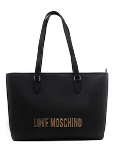Moschino borsa a spalla donna nera con maxi logo lettering in metallo