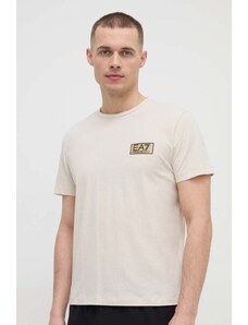 EA7 Emporio Armani t-shirt in cotone uomo colore beige con applicazione