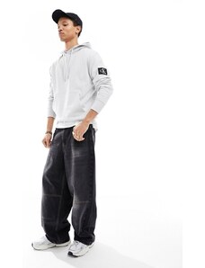 Calvin Klein Jeans - Felpa grigia con cappuccio e logo applicato-Grigio