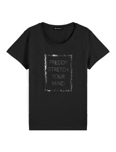 Freddy T-shirt da donna in jersey leggero con slogan in strass