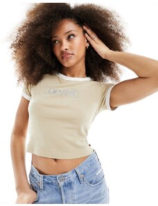 Levi's - T-shirt mini color cuoio con profili a contrasto e logo riflettente-Marrone
