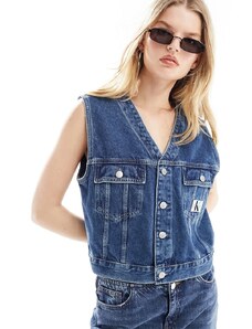 Calvin Klein Jeans - Gilet in denim lavaggio medio con stemma del logo-Blu