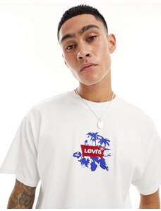 Levi's - T-shirt bianca con stampa di palme e del logo al centro e sul retro-Bianco