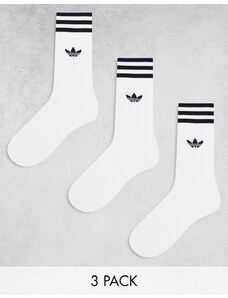 adidas Originals - Confezione da 3 paia di calzini bianchi con tre strisce-Bianco
