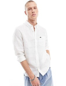 Lacoste - Camicia in lino a maniche lunghe bianca-Bianco
