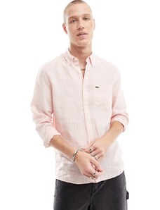 Lacoste - Camicia in lino a maniche lunghe rosa