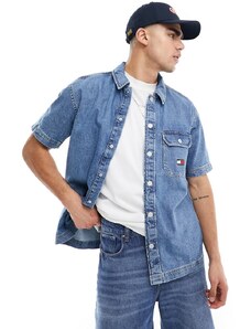 Tommy Jeans - Camicia giacca di jeans a maniche corte indaco in coordinato-Blu