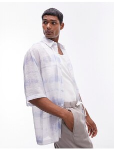 Topman - Camicia a maniche corte comoda multicolore trasparente con stampa effetto cielo-Blu