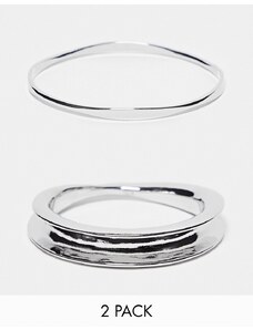 ASOS DESIGN - Confezione da 2 bracciali rigidi color argento sottili con curvature