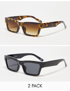 ASOS DESIGN - Confezione da 2 occhiali da sole squadrati tartarugati e neri-Multicolore