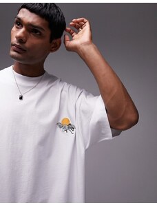 Topman - T-shirt extra oversize bianca con gru ricamata-Bianco