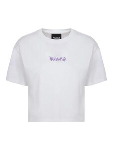 T-shirt crop donna disclaimer bianco lilla 54303 m
