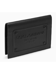 Dolce&Gabbana Porta passaporto nero in pelle con targa logata