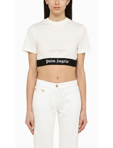 Palm Angels T-shirt cropped bianca con logo in cotone