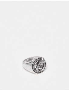 Classics - 77 - Anello argento a sigillo con simbolo Yin-Yang e motivo cachemire