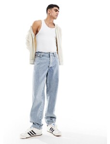 ASOS DESIGN - Jeans ampi blu lavaggio chiaro con fascia in vita grezza