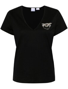 PINKO T-shirt nera mini logo Love Birds strass