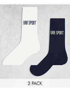 Urban Threads - Confezione da 2 paia di calzini bianco sporco e blu navy