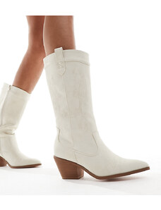 Glamorous Wide Fit - Stivali al ginocchio stile western bianco sporco a pianta larga