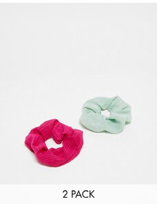 Accessorize - Confezione da 2 elastici per capelli in tessuto stropicciato color verde/rosa-Multicolore